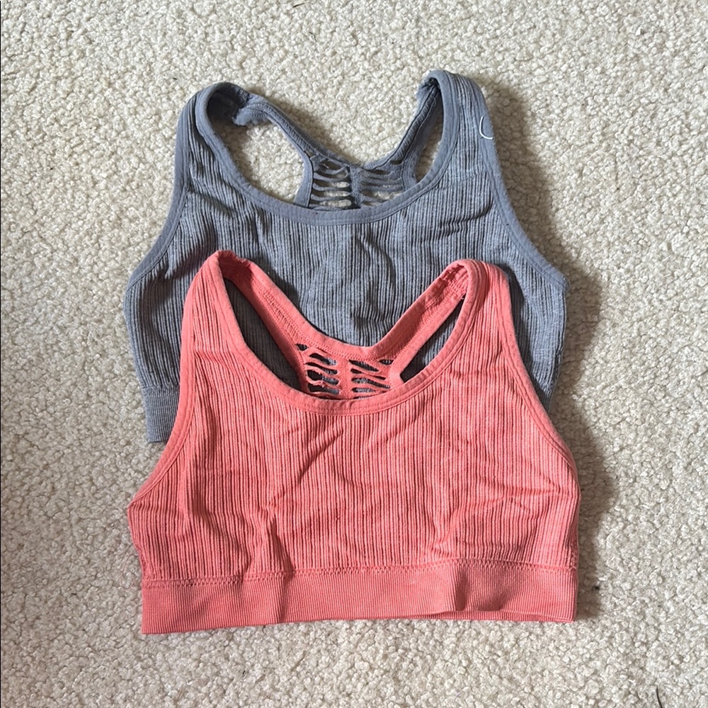 Women's Ribbed Sports Bras - Gray and Pink